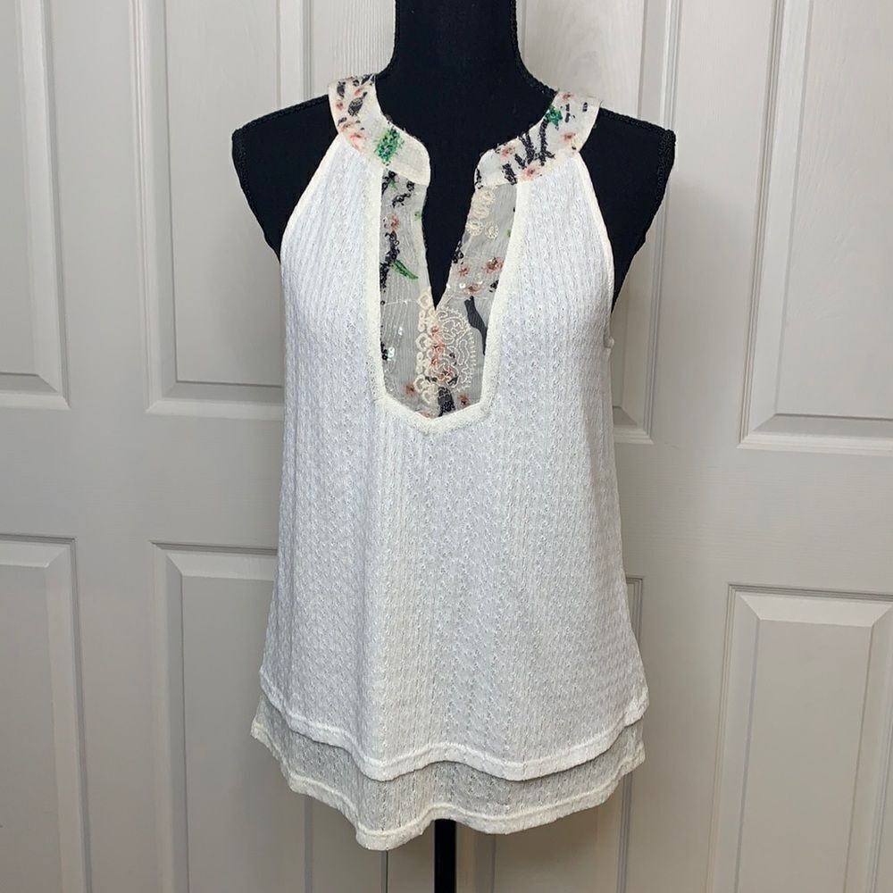 Anthropologie TINY Casia Layered Sequin Halter Tank Top P XS